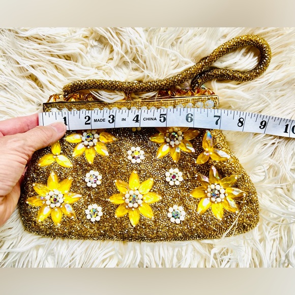 Vintage Hollywood Glam Purse, Bridal Wedding, Party, Beaded Sequins Rhinestones - Picture 8 of 9